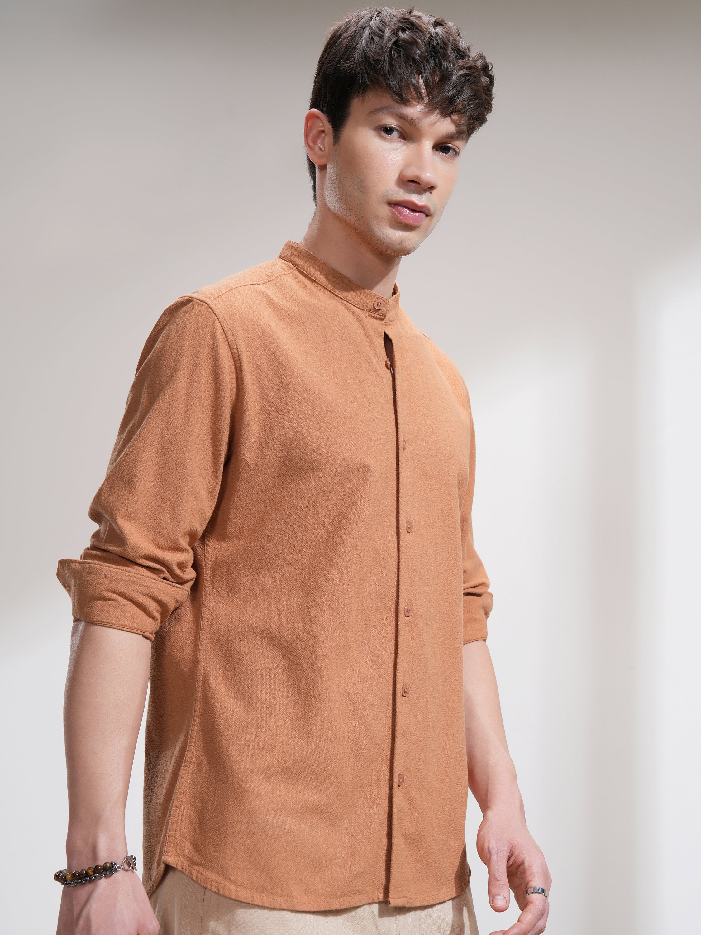 Highlander Men Orange Solid Regular Fit Casual Shirt - Orange - Image 6