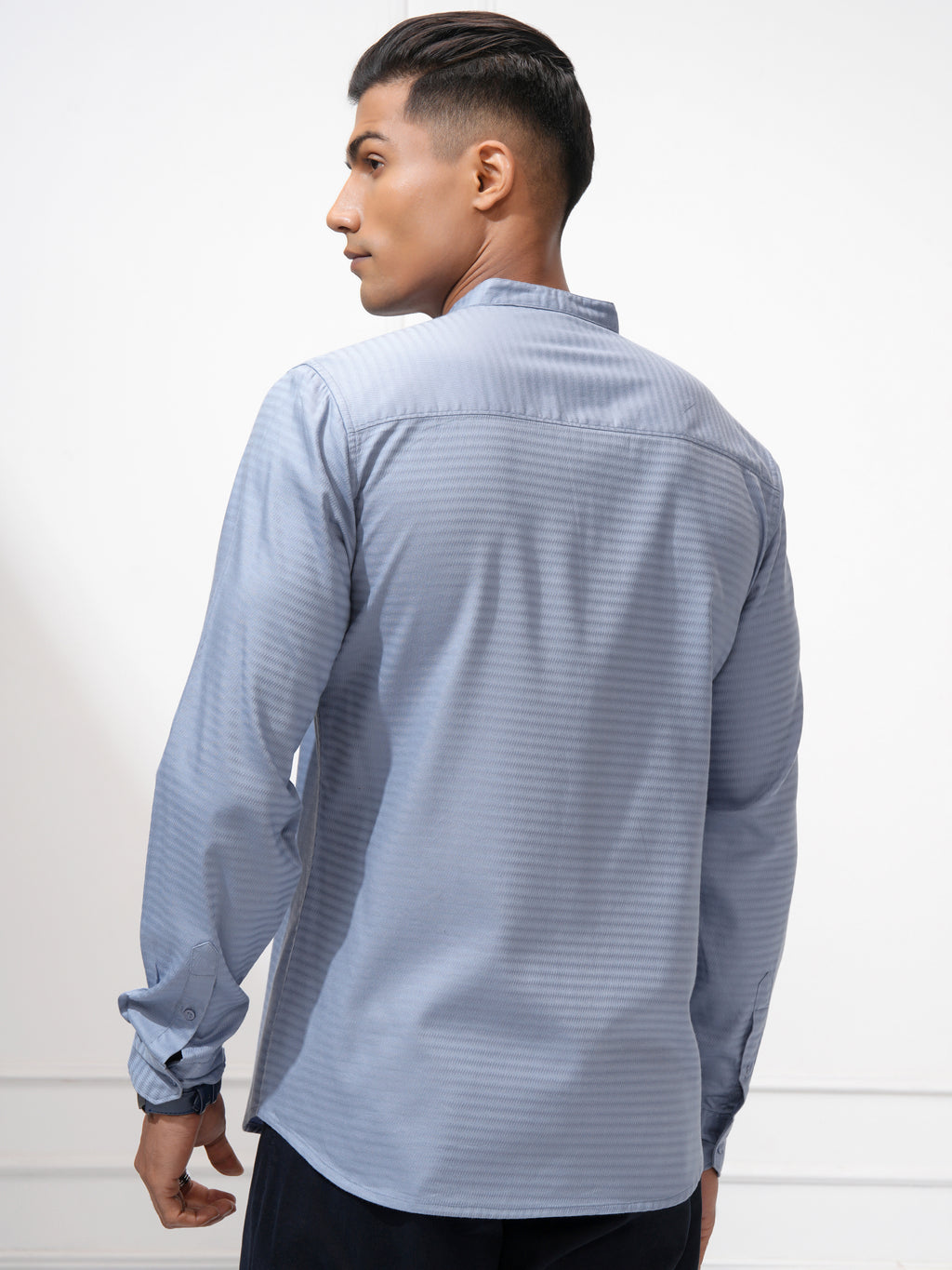 Highlander Men Blue Self Design Regular Fit Casual Shirt - Blue - Image 3
