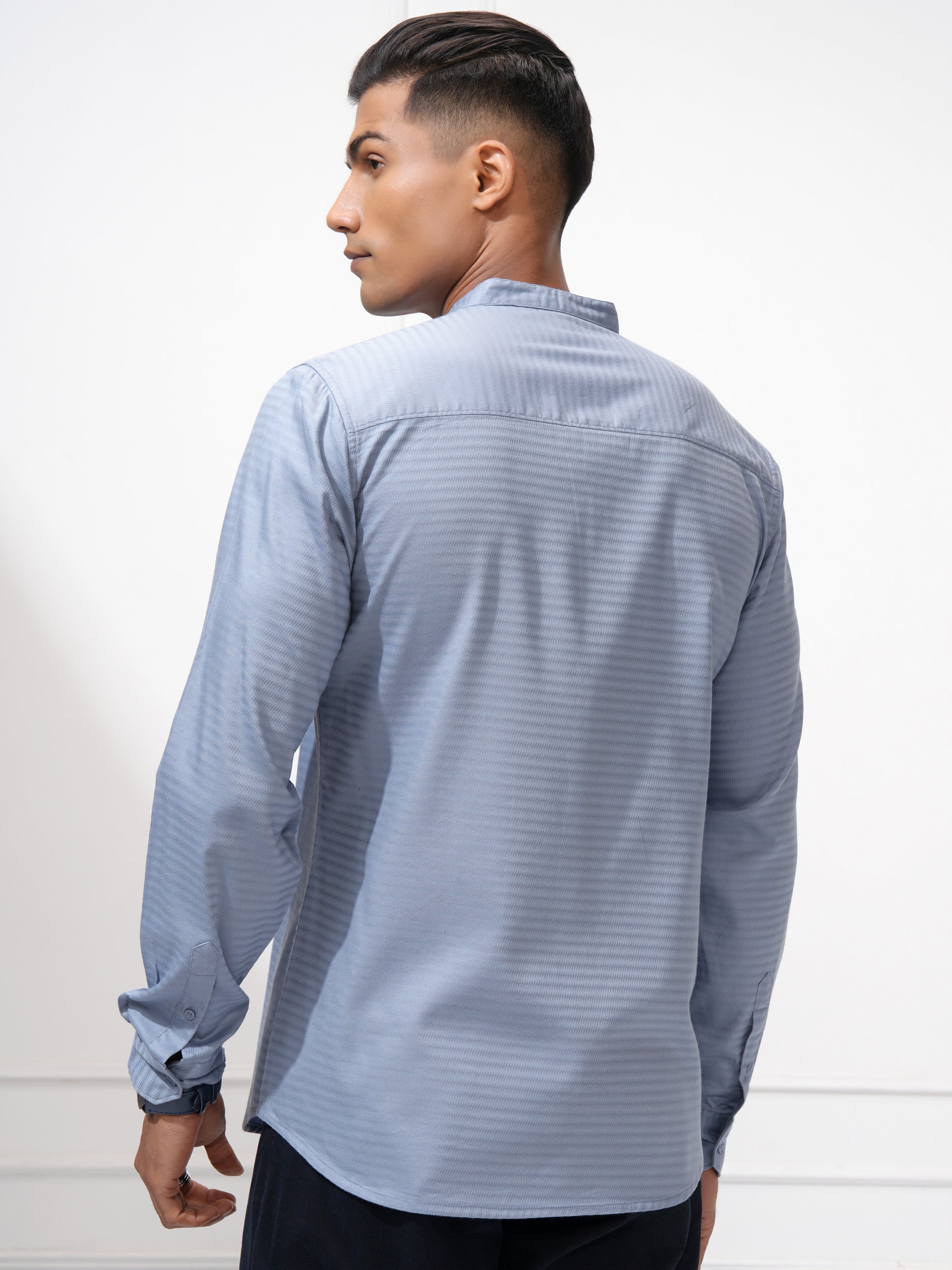 Highlander Men Blue Self Design Regular Fit Casual Shirt - Blue - Image 3