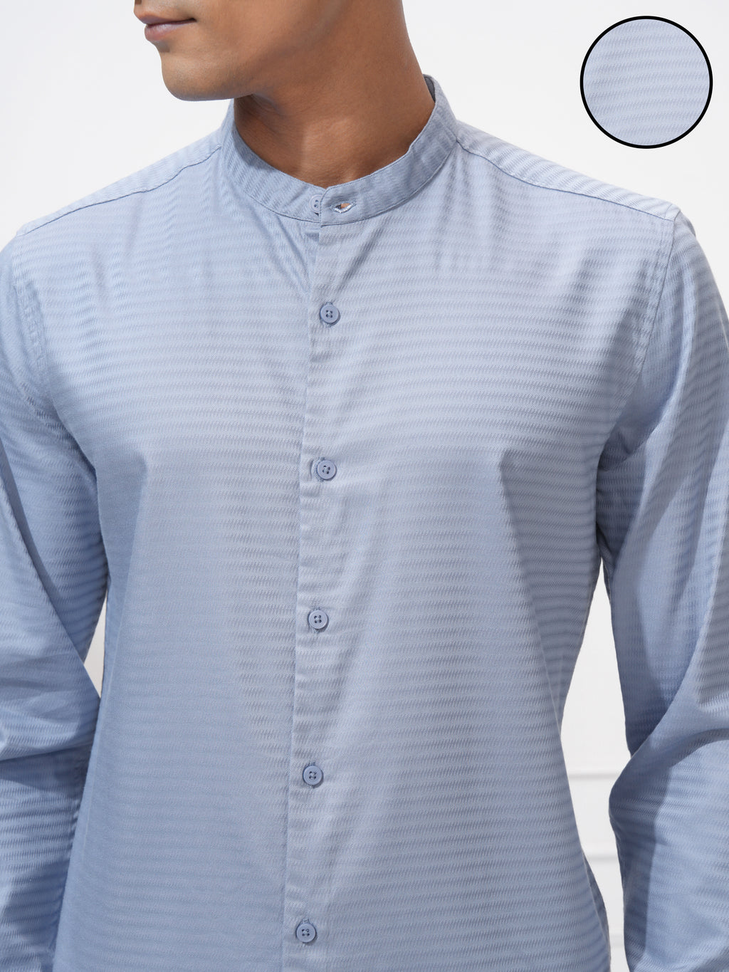 Highlander Men Blue Self Design Regular Fit Casual Shirt - Blue - Image 5