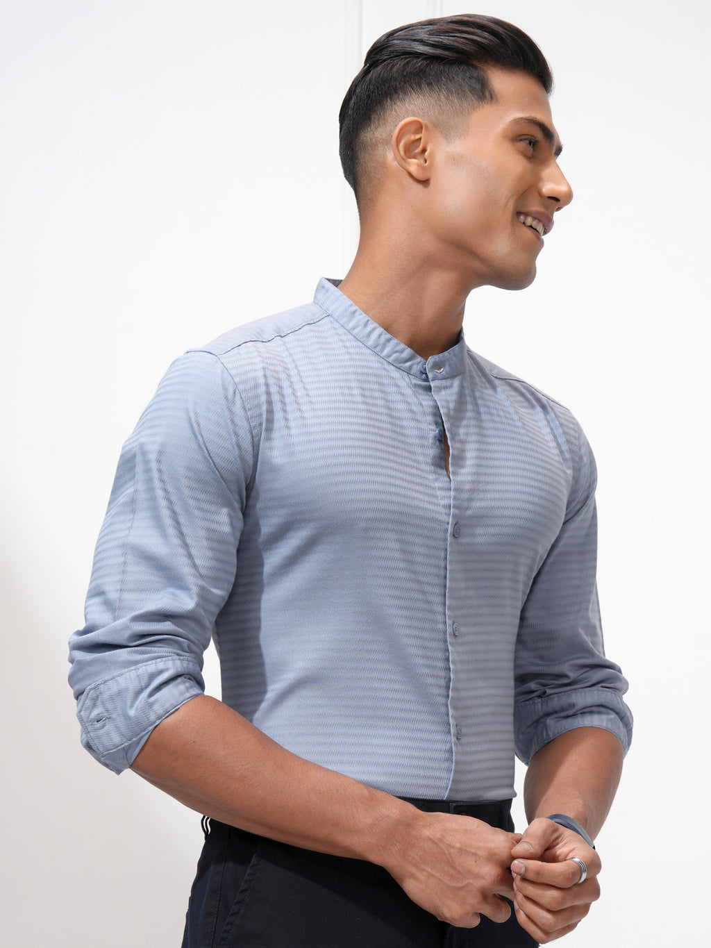 Highlander Men Blue Self Design Regular Fit Casual Shirt - Blue - Image 6