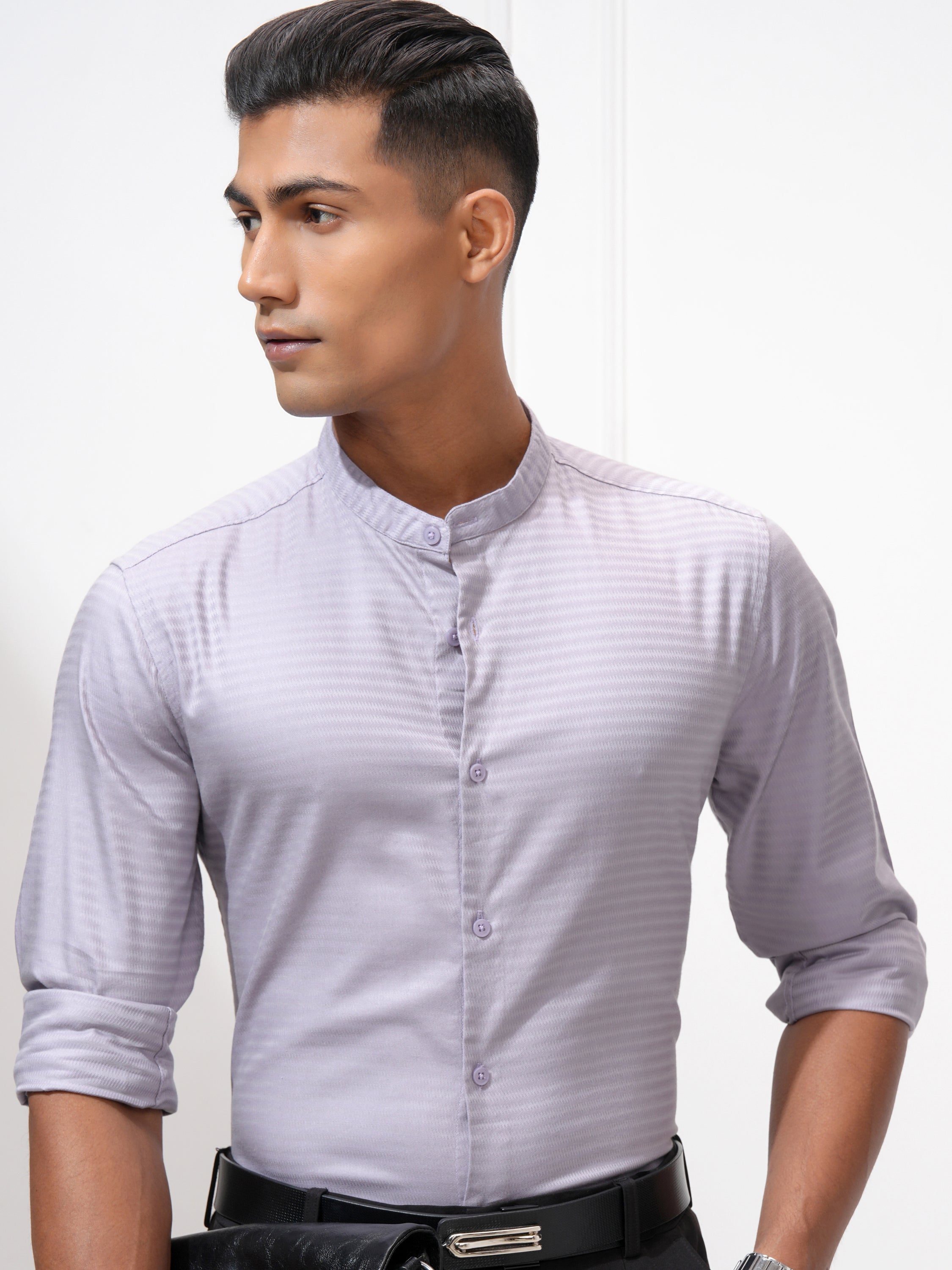 Highlander Men Mauve Self Design Regular Fit Casual Shirt - Mauve - Image 1