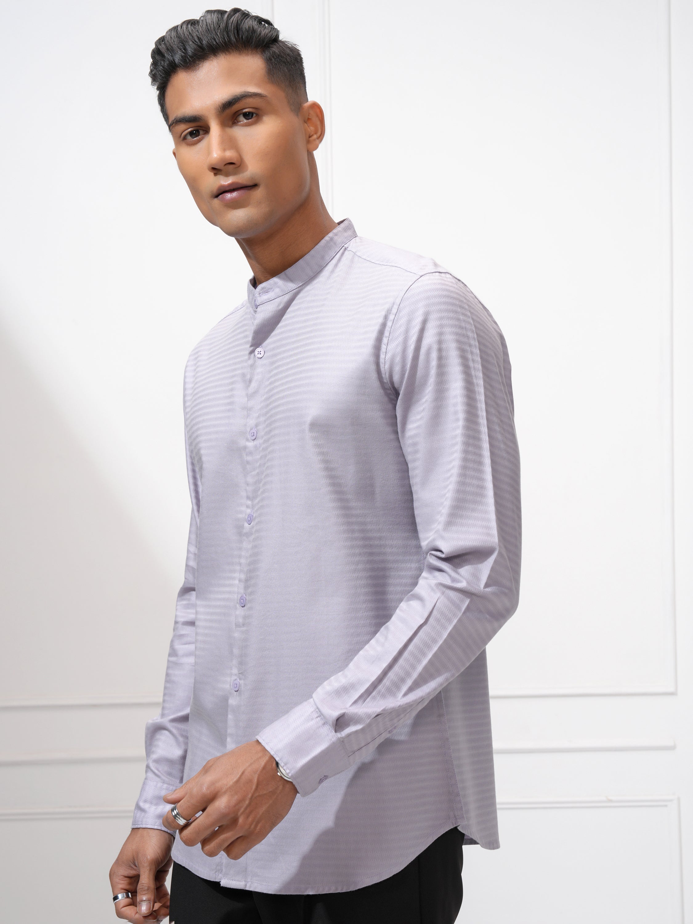 Highlander Men Mauve Self Design Regular Fit Casual Shirt - Mauve - Image 4