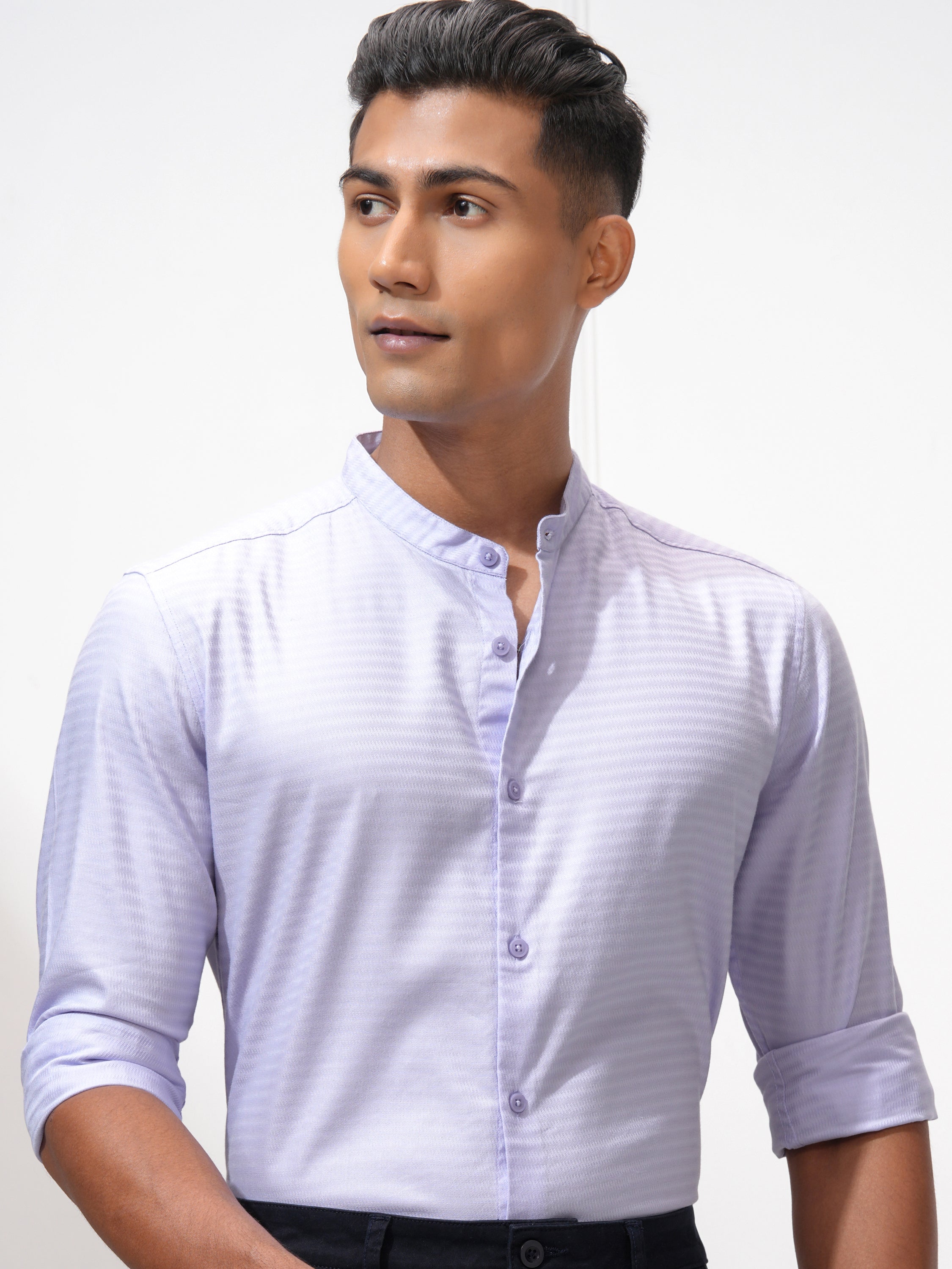 Highlander Men Lavender Self Design Regular Fit Casual Shirt - Lavender - Image 1