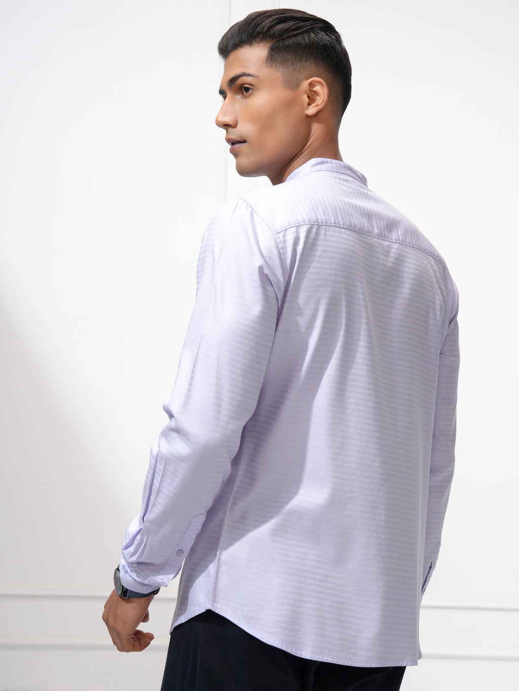 Highlander Men Lavender Self Design Regular Fit Casual Shirt - Lavender - Image 3