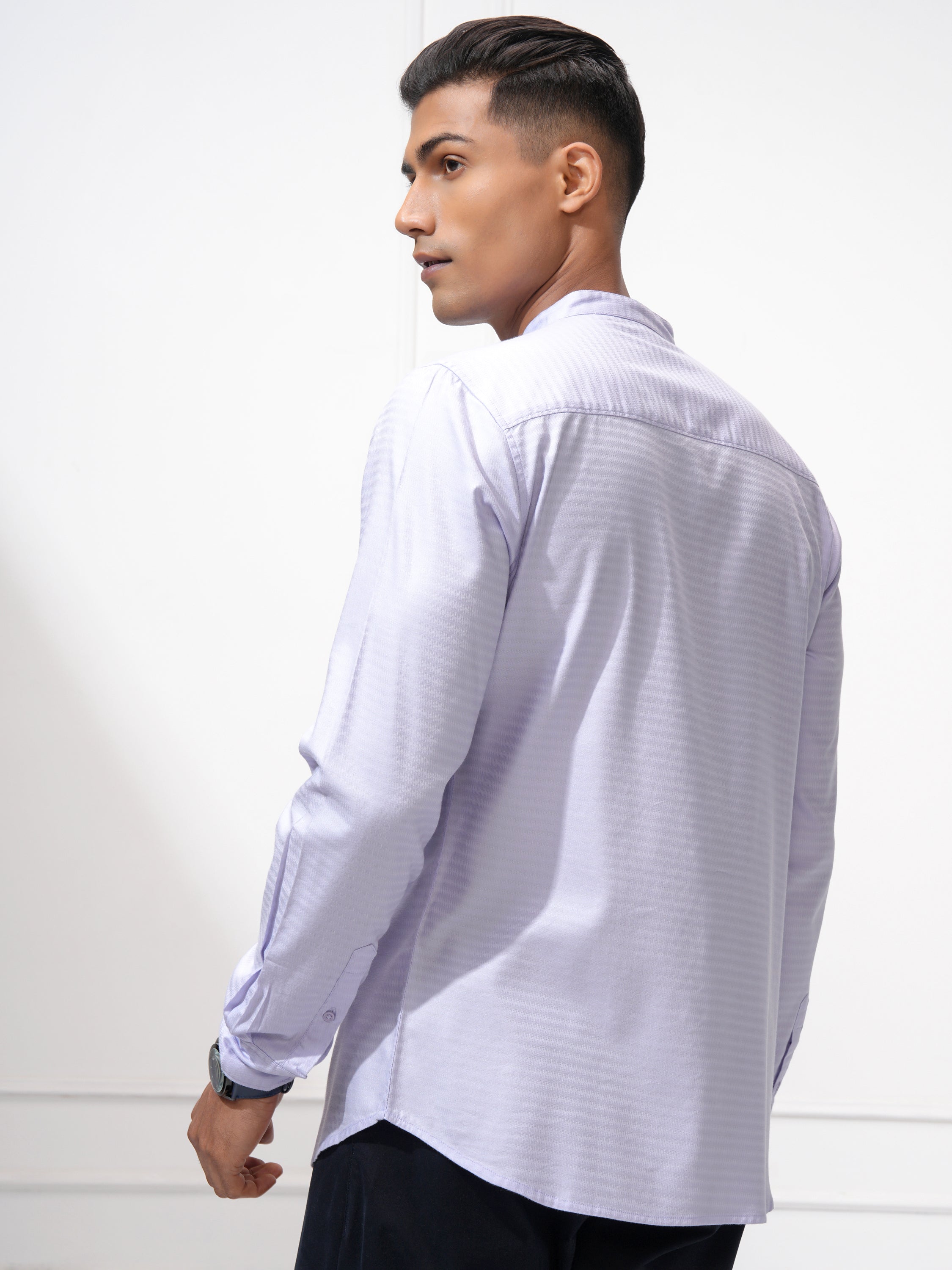 Highlander Men Lavender Self Design Regular Fit Casual Shirt - Lavender - Image 3