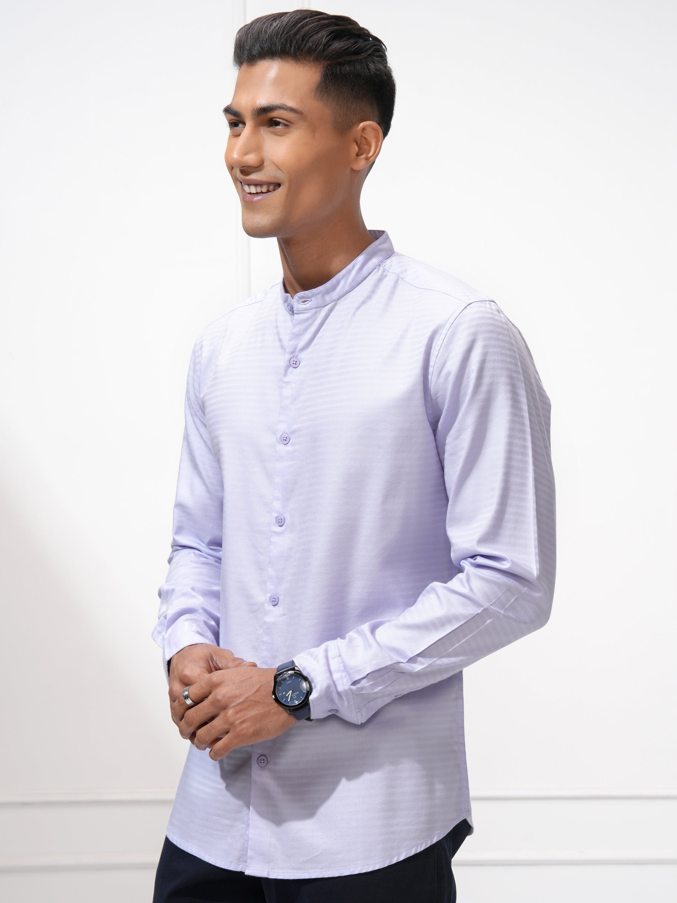 Highlander Men Lavender Self Design Regular Fit Casual Shirt - Lavender - Image 4