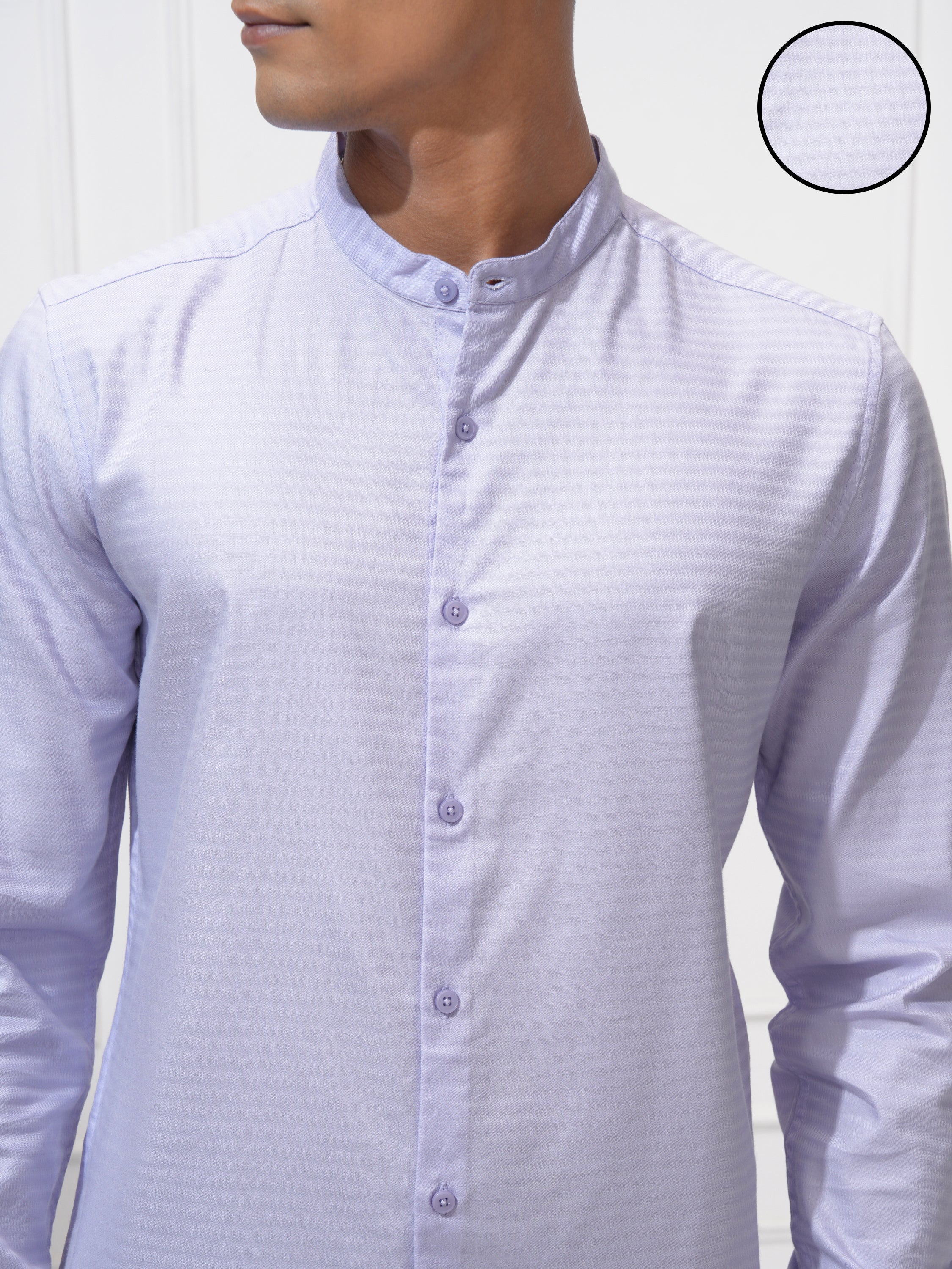 Highlander Men Lavender Self Design Regular Fit Casual Shirt - Lavender - Image 5