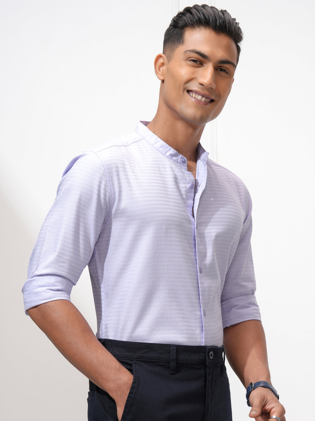 Highlander Men Lavender Self Design Regular Fit Casual Shirt - Lavender - Image 6
