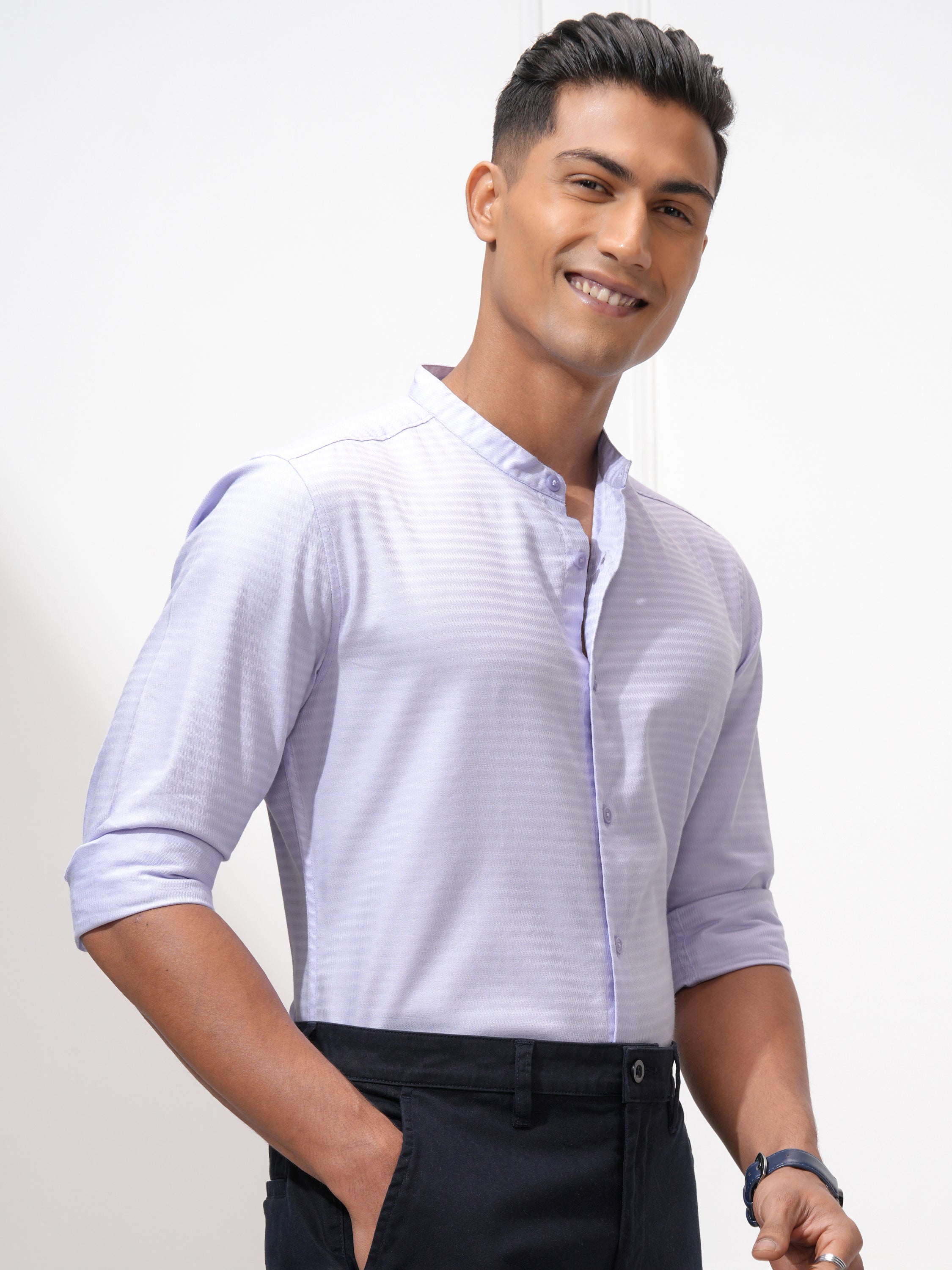 Highlander Men Lavender Self Design Regular Fit Casual Shirt - Lavender - Image 6