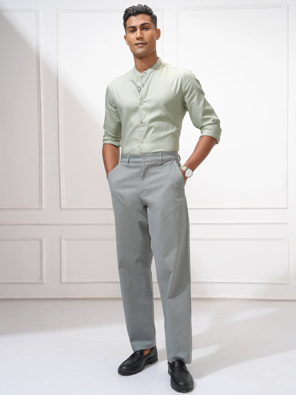 Highlander Men Green Self Design Regular Fit Casual Shirt - Green - Image 2