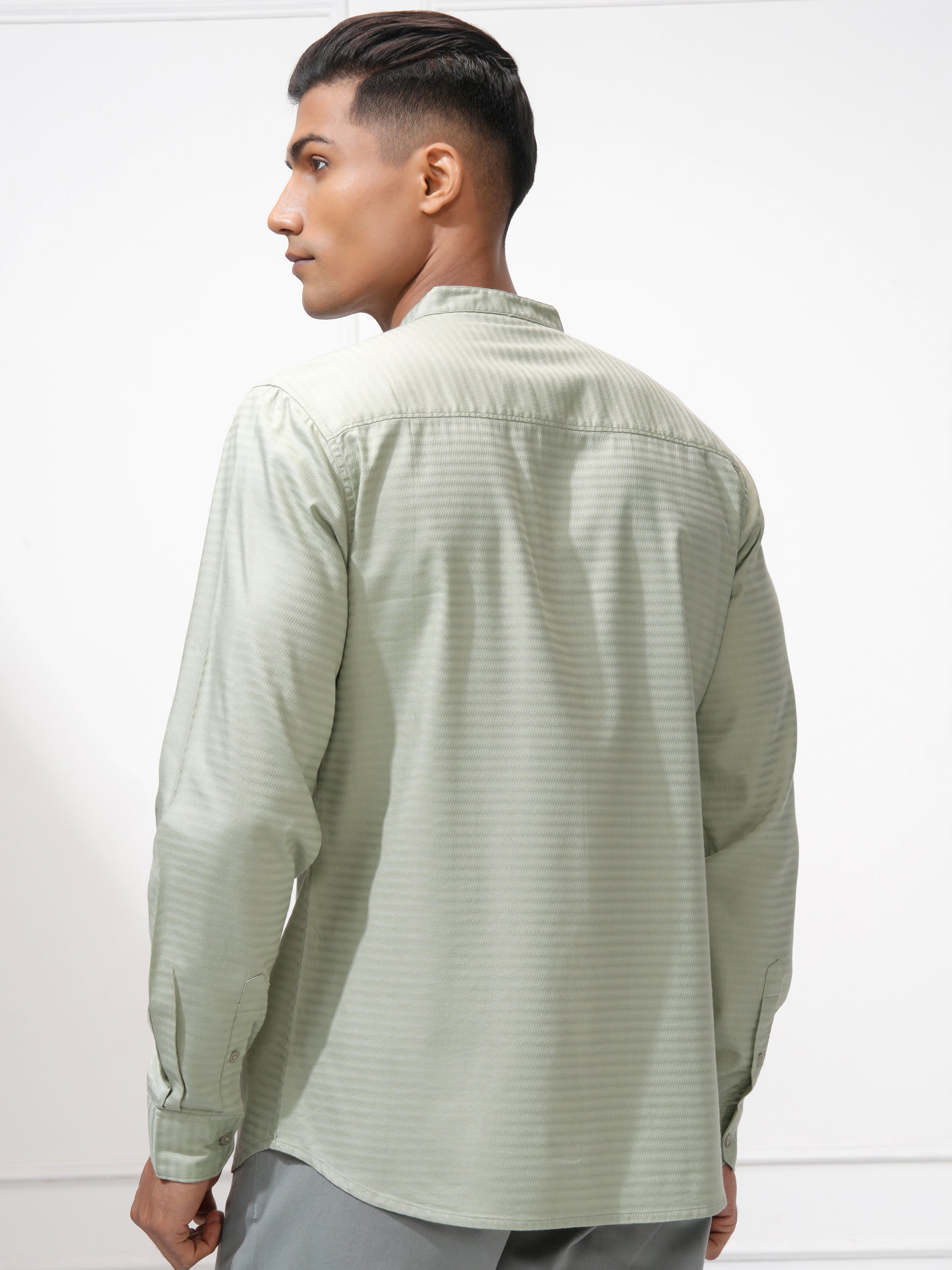 Highlander Men Green Self Design Regular Fit Casual Shirt - Green - Image 3