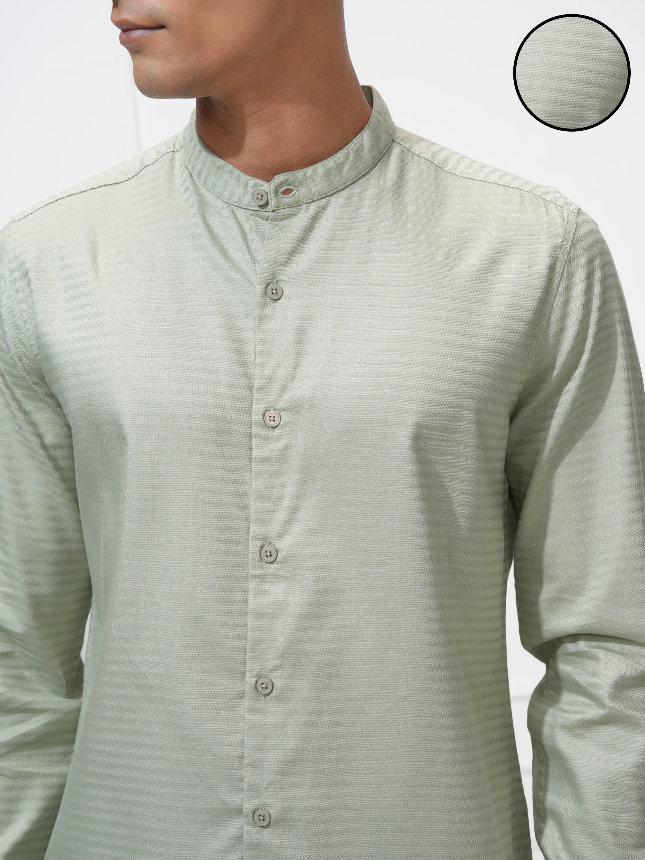 Highlander Men Green Self Design Regular Fit Casual Shirt - Green - Image 5