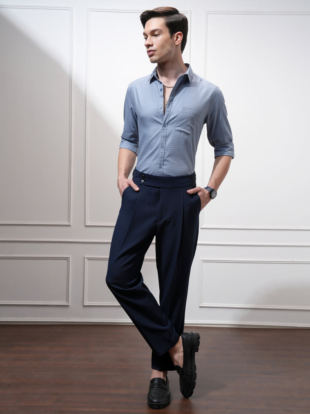 Highlander Men Blue Self Design Regular Fit Casual Shirt - Blue - Image 2