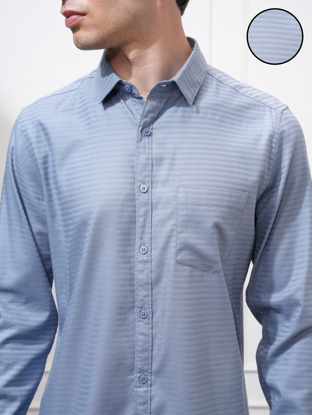 Highlander Men Blue Self Design Regular Fit Casual Shirt - Blue - Image 5