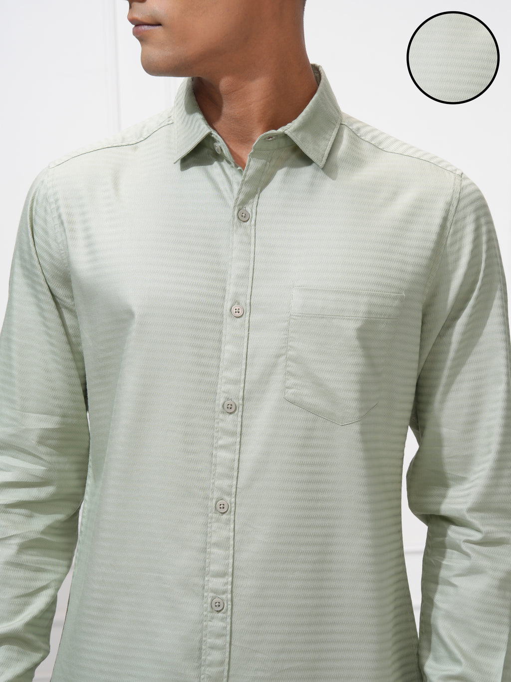 Highlander Men Green Self Design Regular Fit Casual Shirt - Green - Image 5
