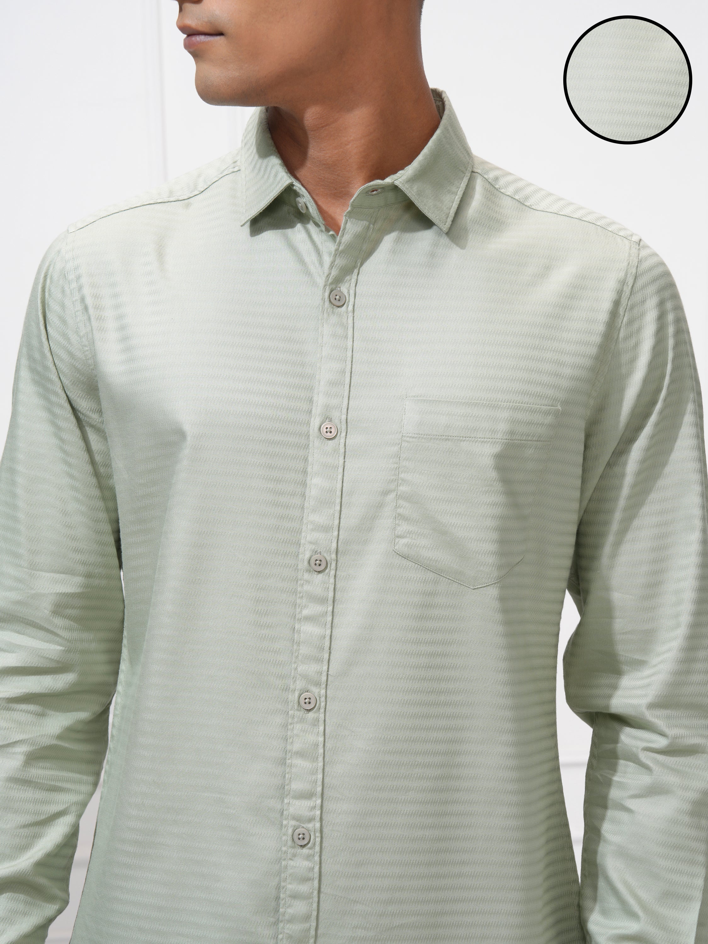 Highlander Men Green Self Design Regular Fit Casual Shirt - Green - Image 5