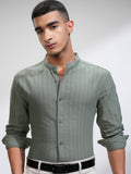 Highlander Men Green Self Design Regular Fit Casual Shirt - Green - Image 1
