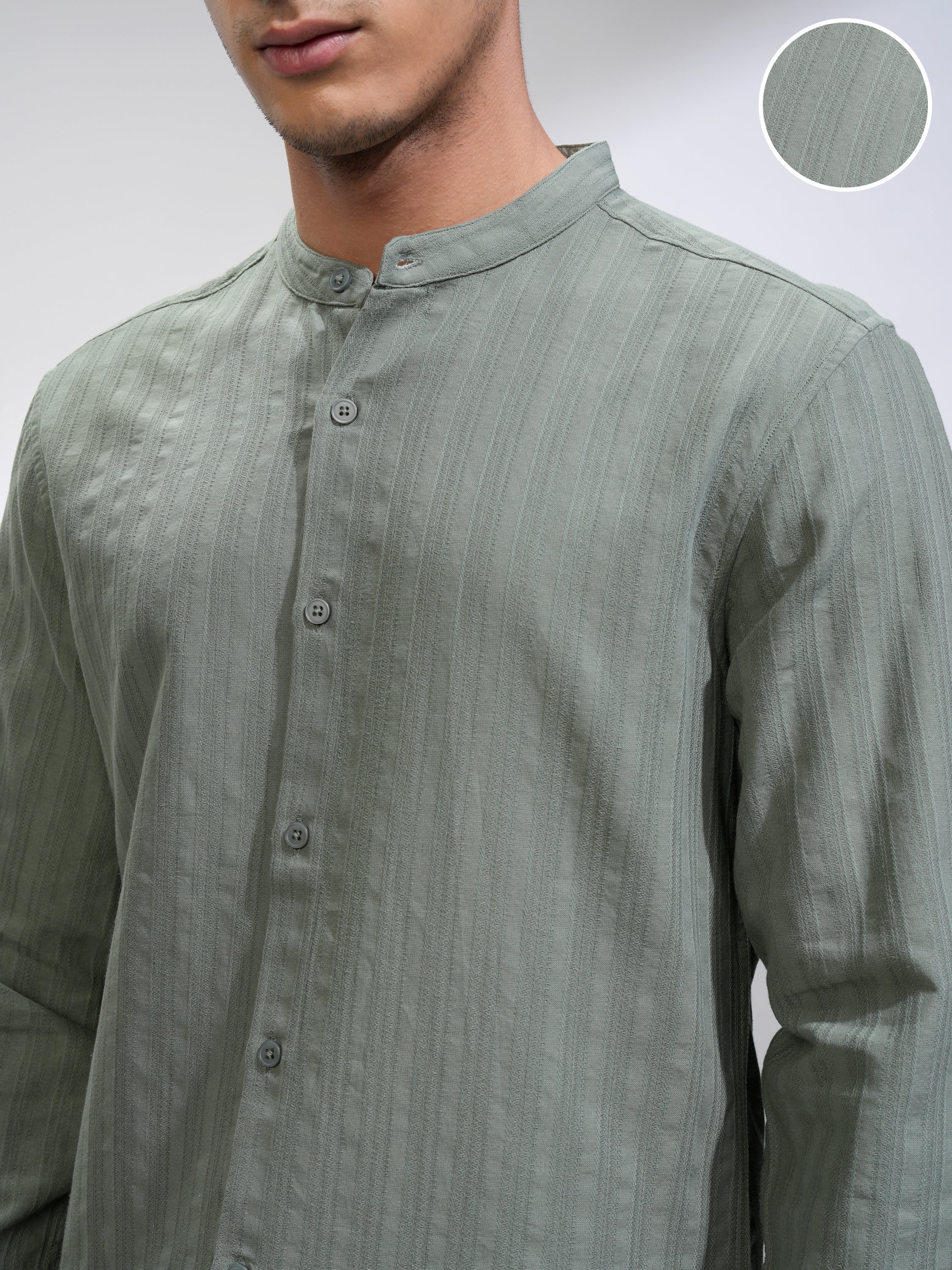 Highlander Men Green Self Design Regular Fit Casual Shirt - Green - Image 5
