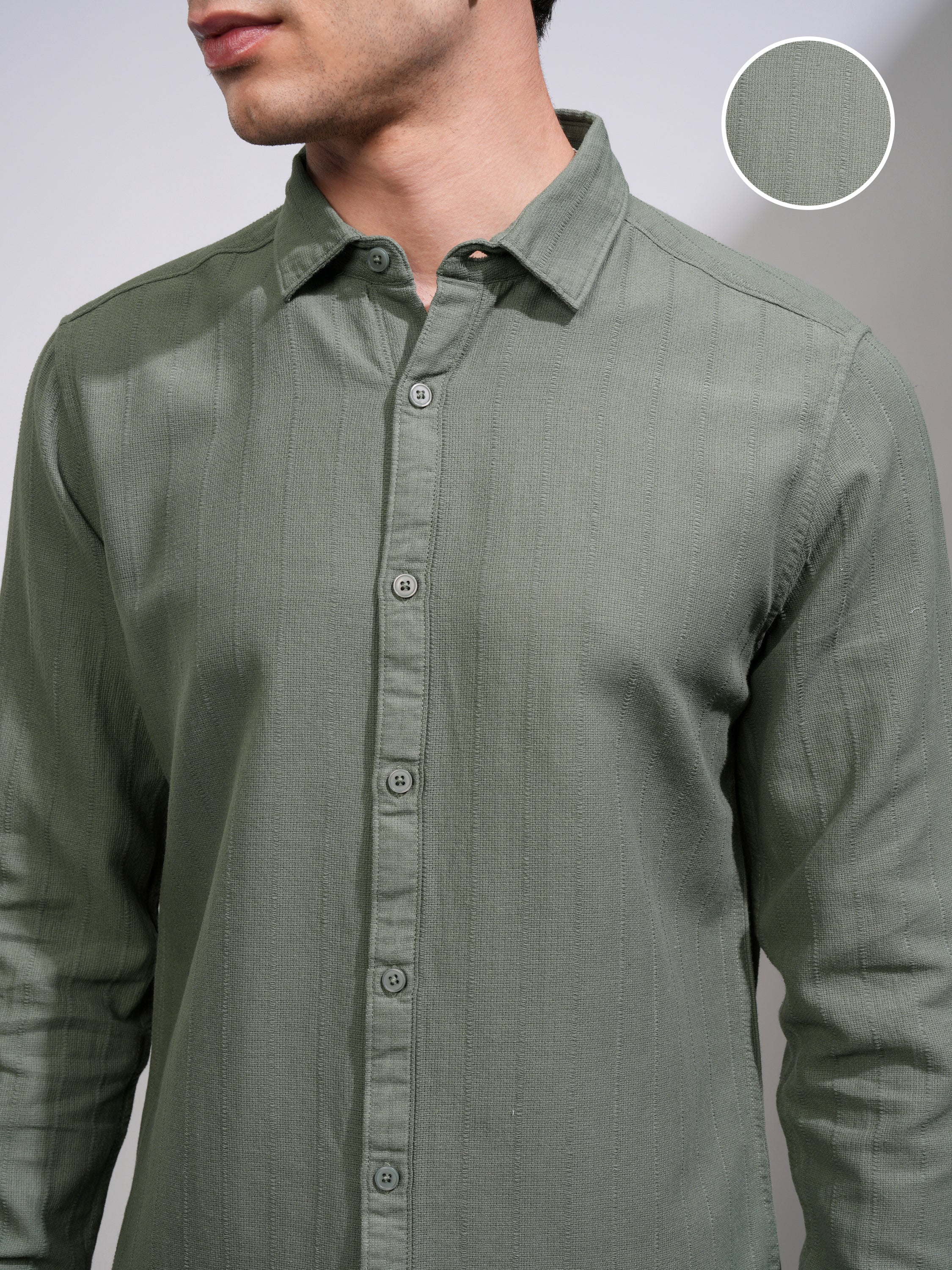 Highlander Men Green Self Design Regular Fit Casual Shirt - Green - Image 5