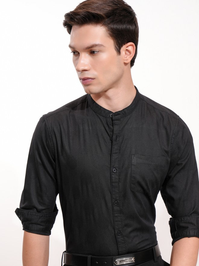 Highlander Men Black Textured Regular Fit Casual Shirt - Black - Image 1