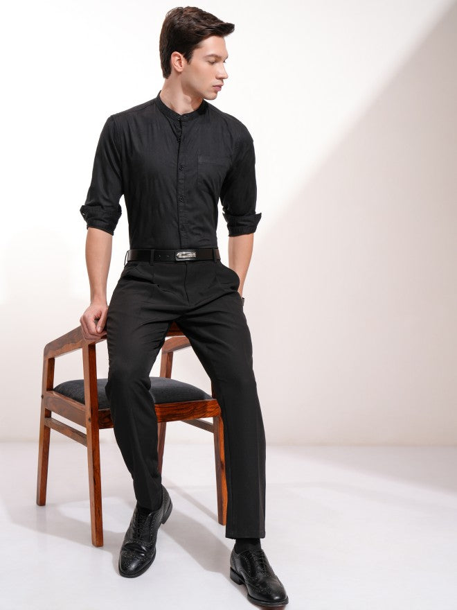 Highlander Men Black Textured Regular Fit Casual Shirt - Black - Image 2