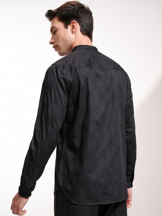 Highlander Men Black Textured Regular Fit Casual Shirt - Black - Image 3