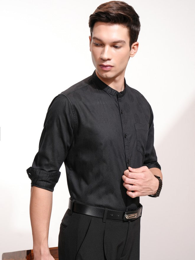 Highlander Men Black Textured Regular Fit Casual Shirt - Black - Image 6