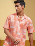 Highlander Men Orange Self Design Relaxed Fit Casual Shirt - Orange - Image 1