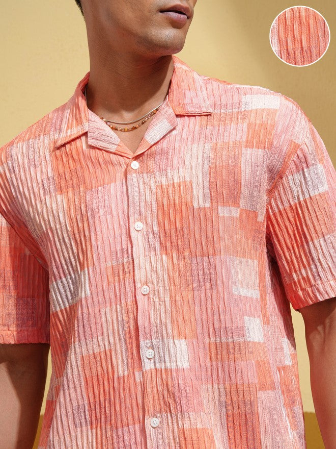 Highlander Men Orange Self Design Relaxed Fit Casual Shirt - Orange - Image 5
