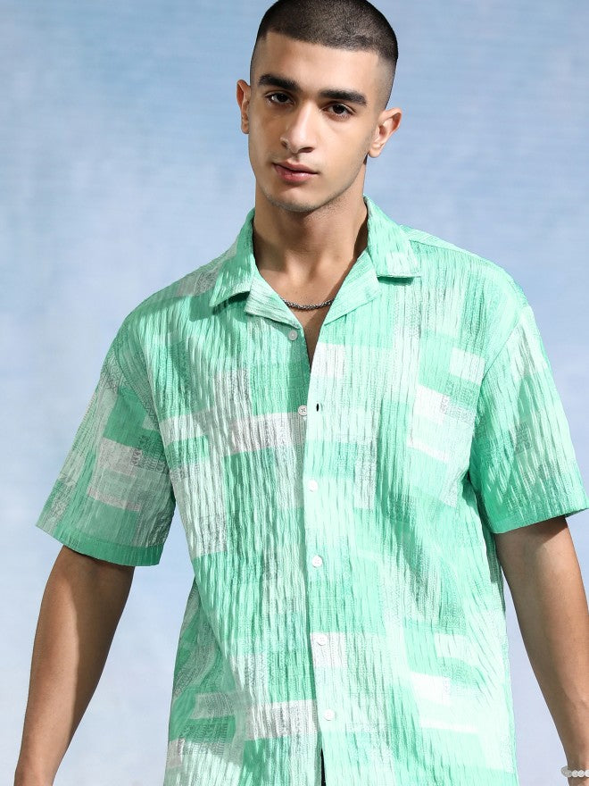 Highlander Men Green Textured Relaxed Fit Casual Shirt - Green - Image 1
