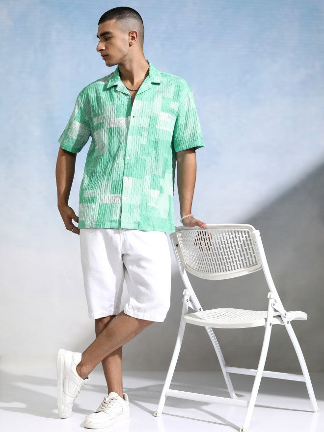 Highlander Men Green Textured Relaxed Fit Casual Shirt - Green - Image 2
