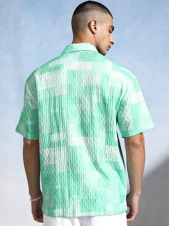 Highlander Men Green Textured Relaxed Fit Casual Shirt - Green - Image 3