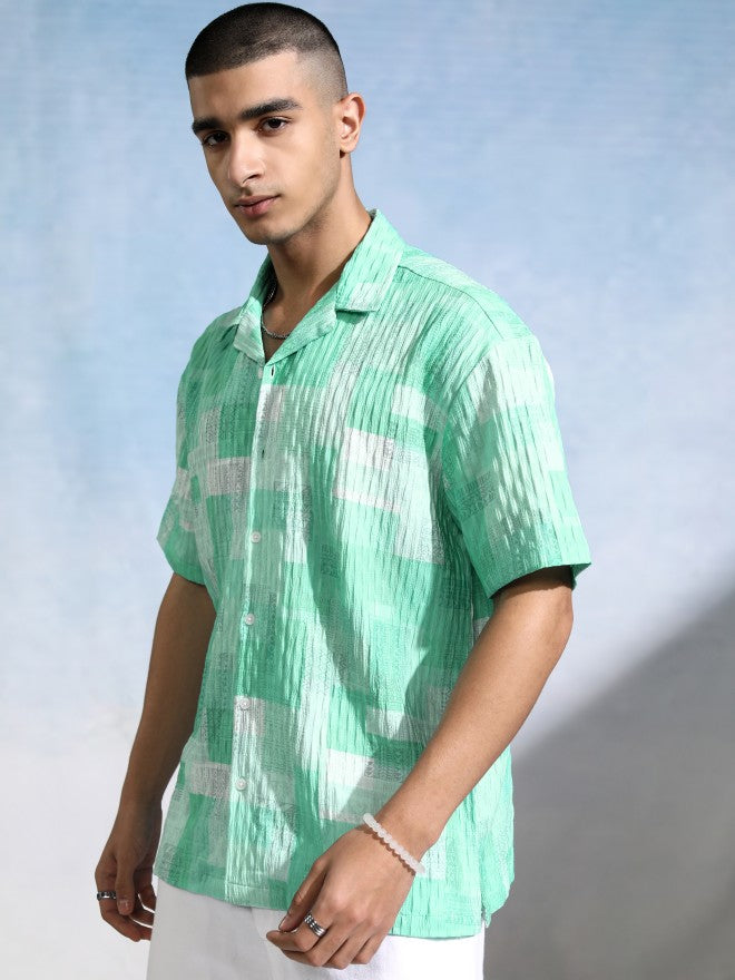 Highlander Men Green Textured Relaxed Fit Casual Shirt - Green - Image 4