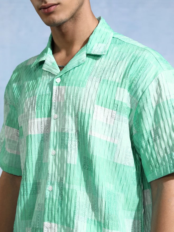 Highlander Men Green Textured Relaxed Fit Casual Shirt - Green - Image 5