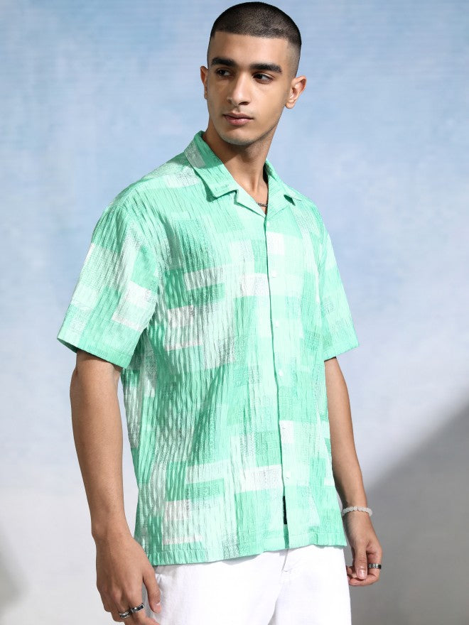 Highlander Men Green Textured Relaxed Fit Casual Shirt - Green - Image 6