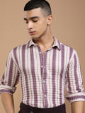 Highlander Men Mauve Striped Regular Fit Casual Shirt - Mauve - Image 1