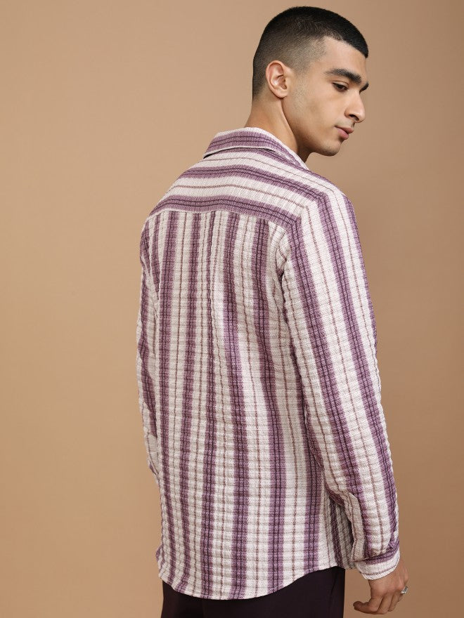 Highlander Men Mauve Striped Regular Fit Casual Shirt - Mauve - Image 3