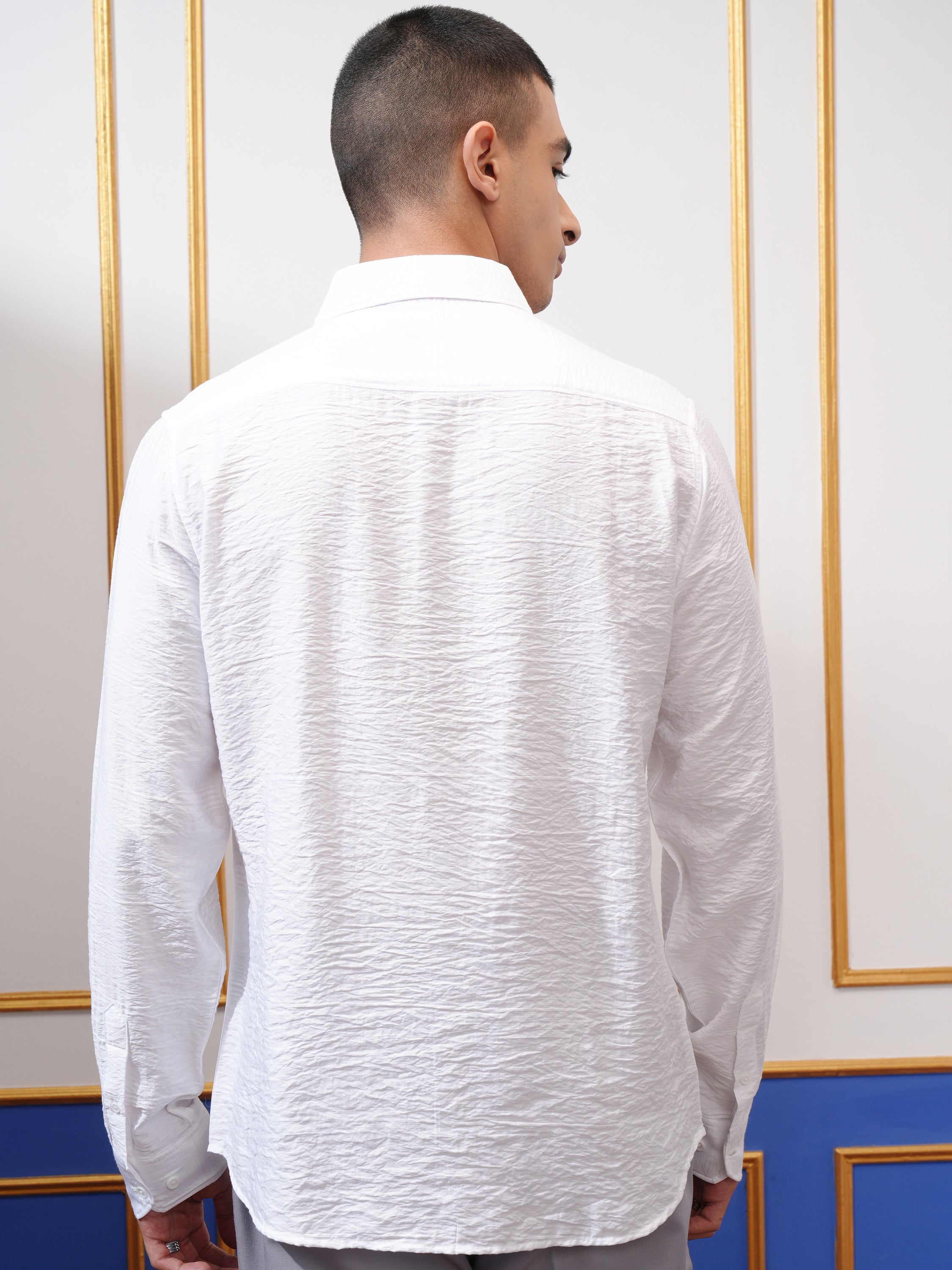 Highlander Men White Self Design Slim Fit Casual Shirt - White - Image 3