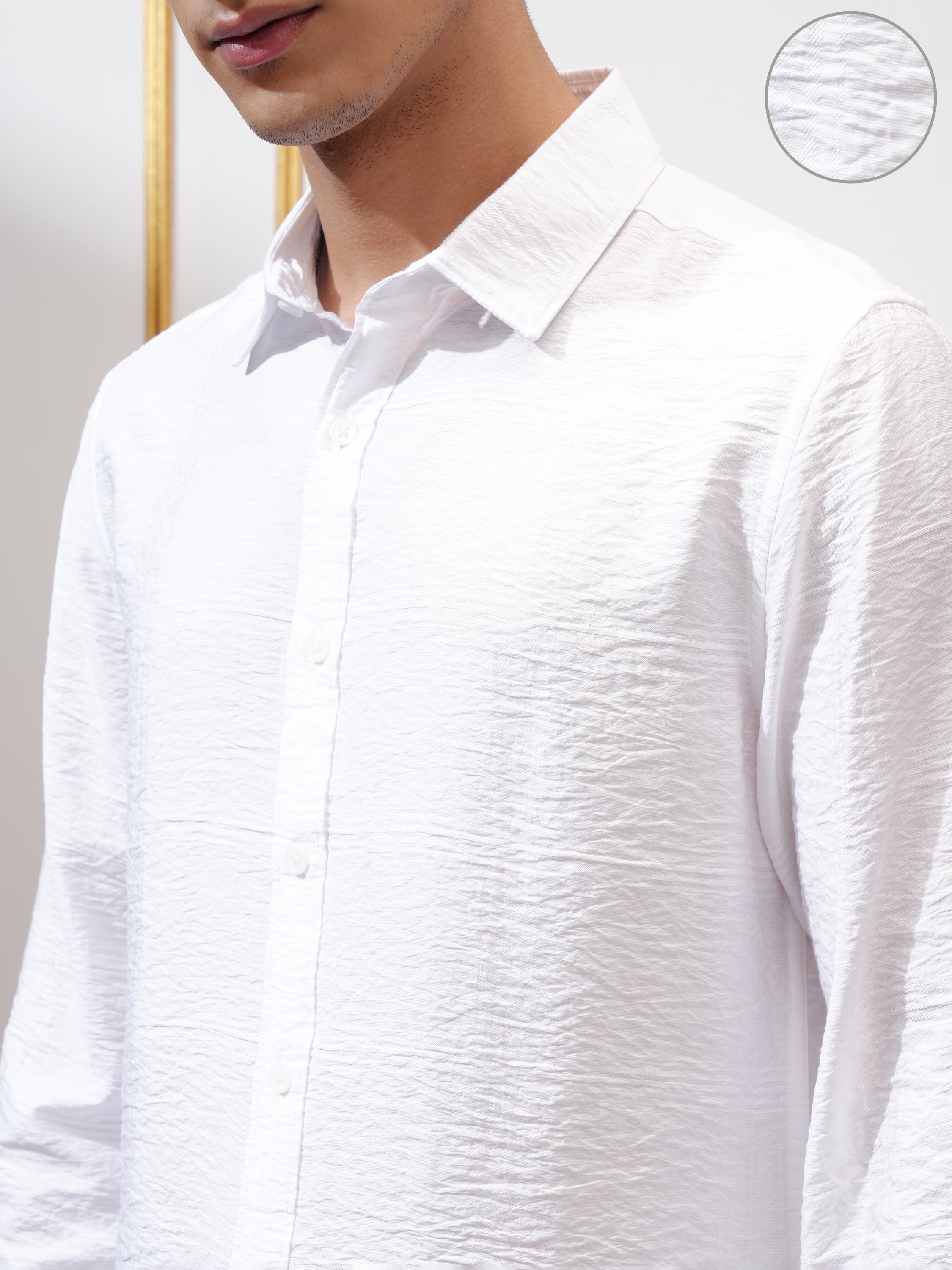 Highlander Men White Self Design Slim Fit Casual Shirt - White - Image 5