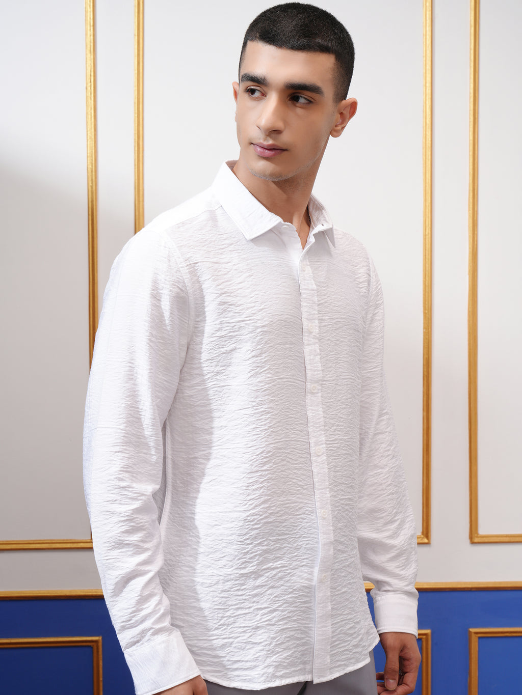 Highlander Men White Self Design Slim Fit Casual Shirt - White - Image 6