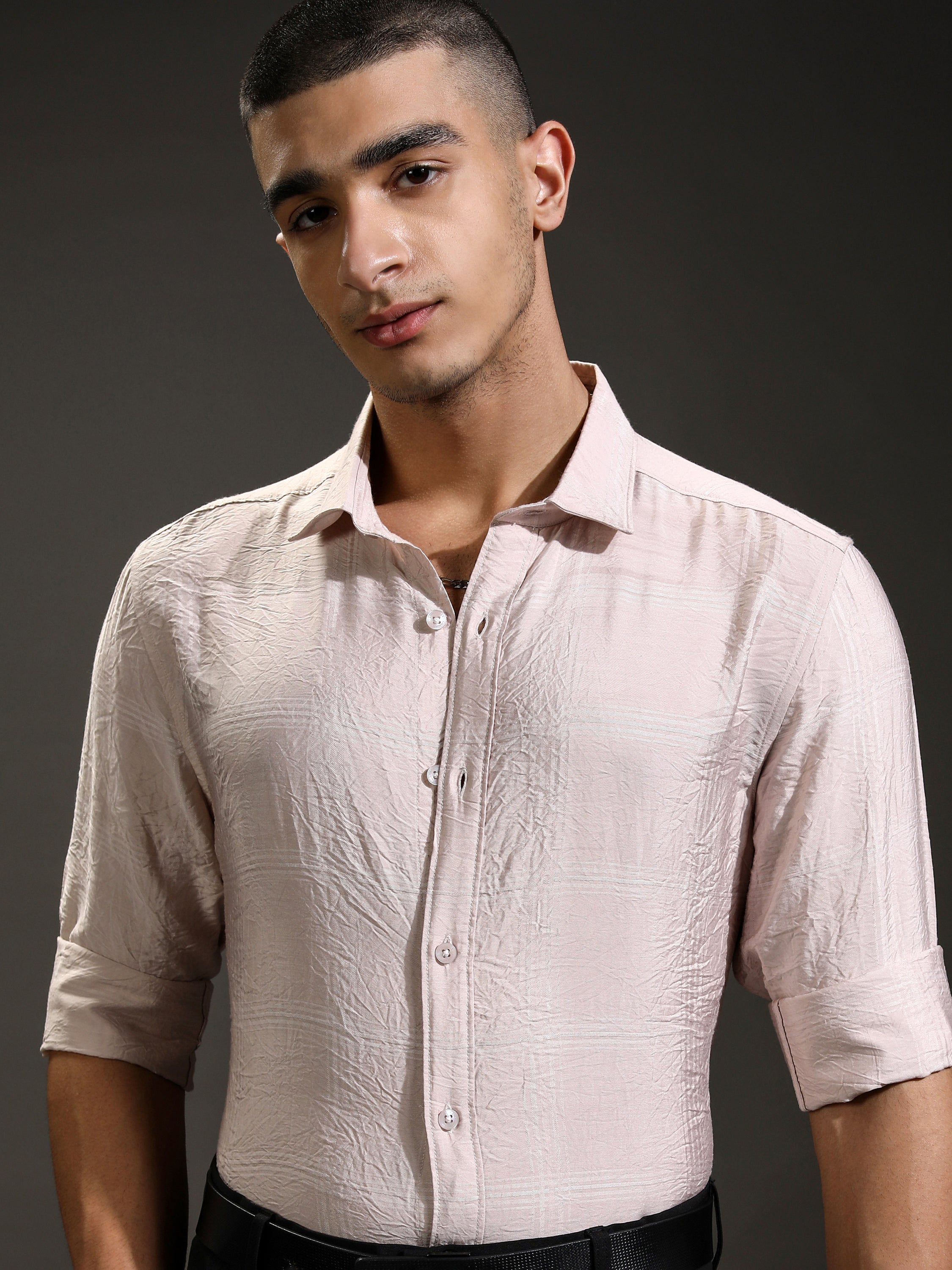 Highlander Men Pink Self Design Slim Fit Casual Shirt - Pink - Image 1