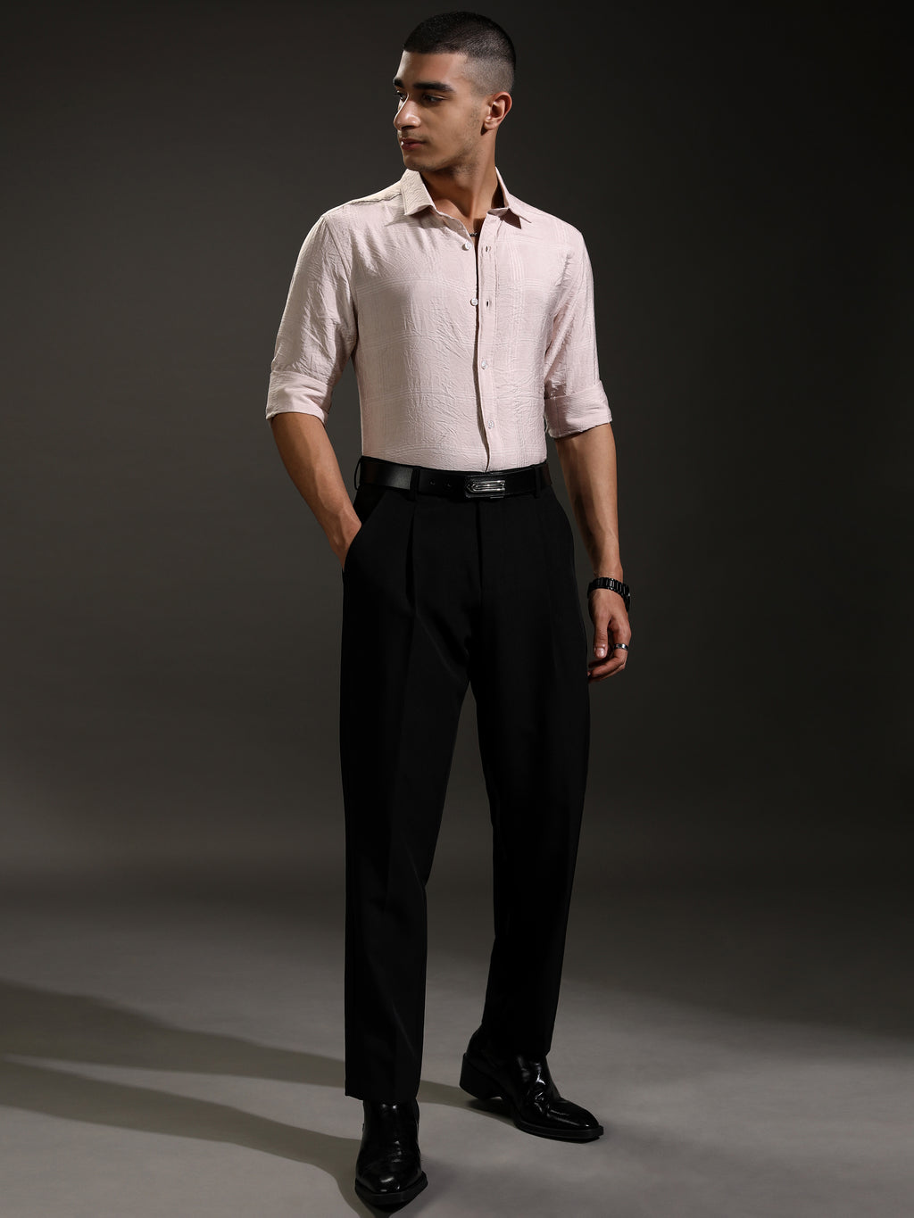 Highlander Men Pink Self Design Slim Fit Casual Shirt - Pink - Image 2