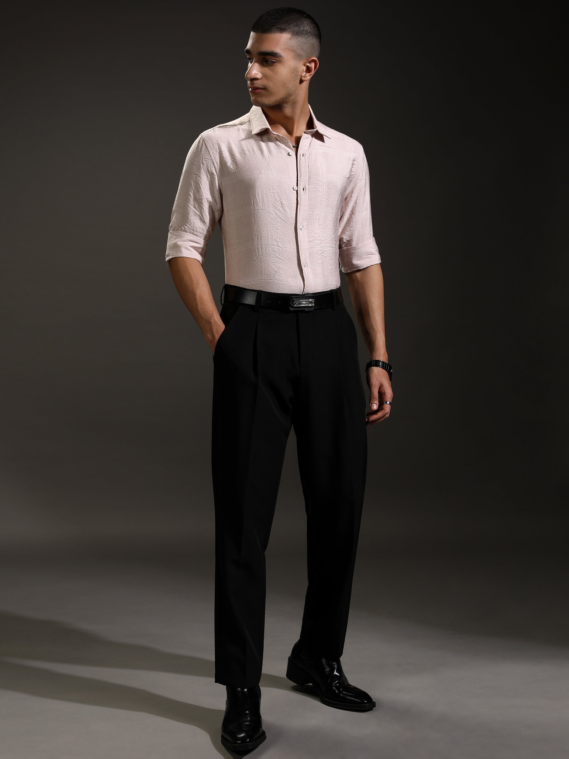 Highlander Men Pink Self Design Slim Fit Casual Shirt - Pink - Image 2