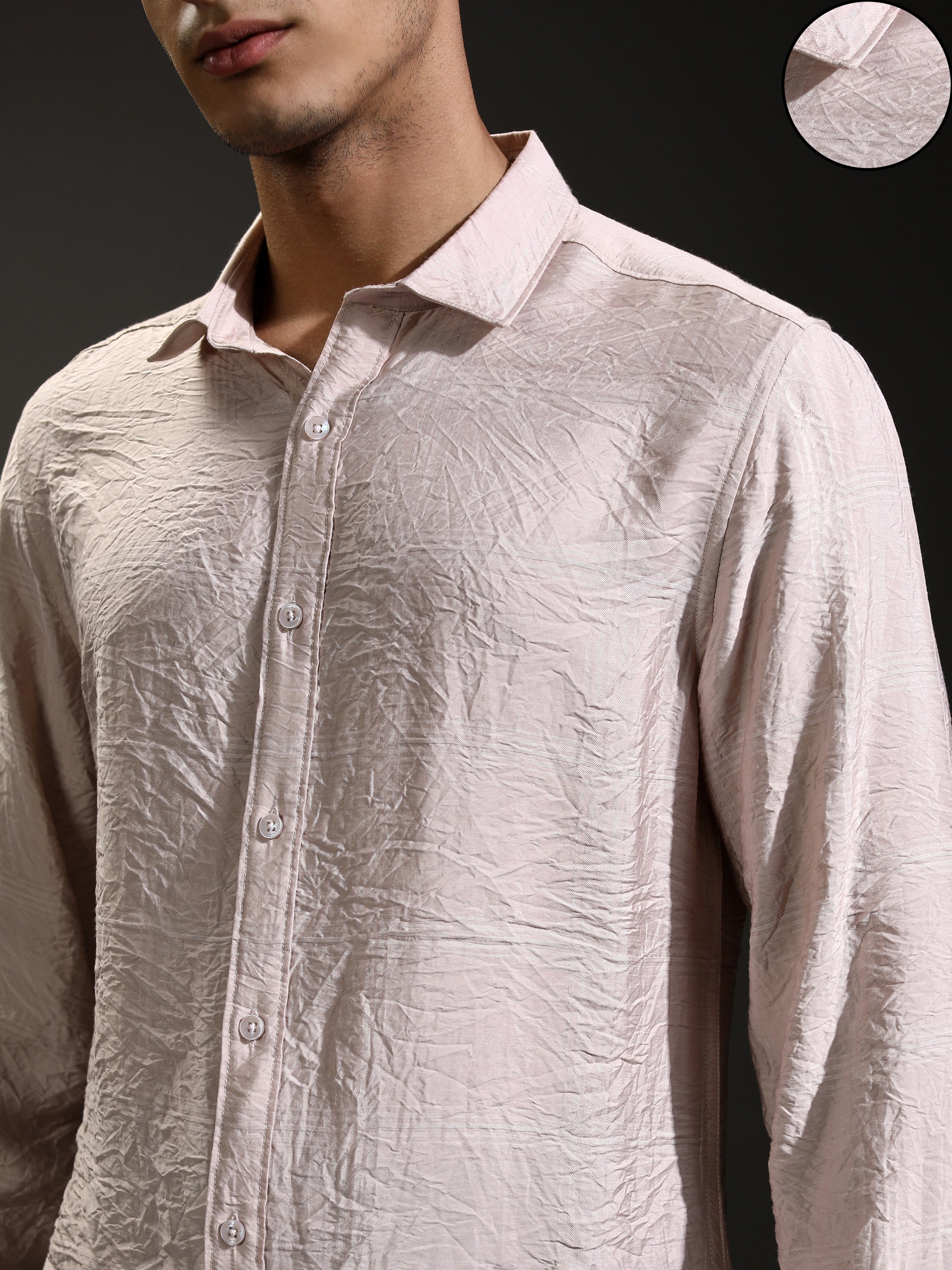 Highlander Men Pink Self Design Slim Fit Casual Shirt - Pink - Image 5