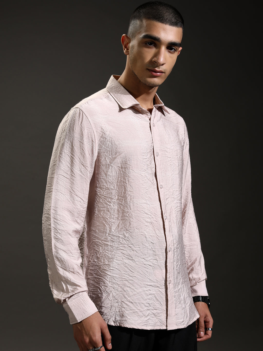 Highlander Men Pink Self Design Slim Fit Casual Shirt - Pink - Image 6