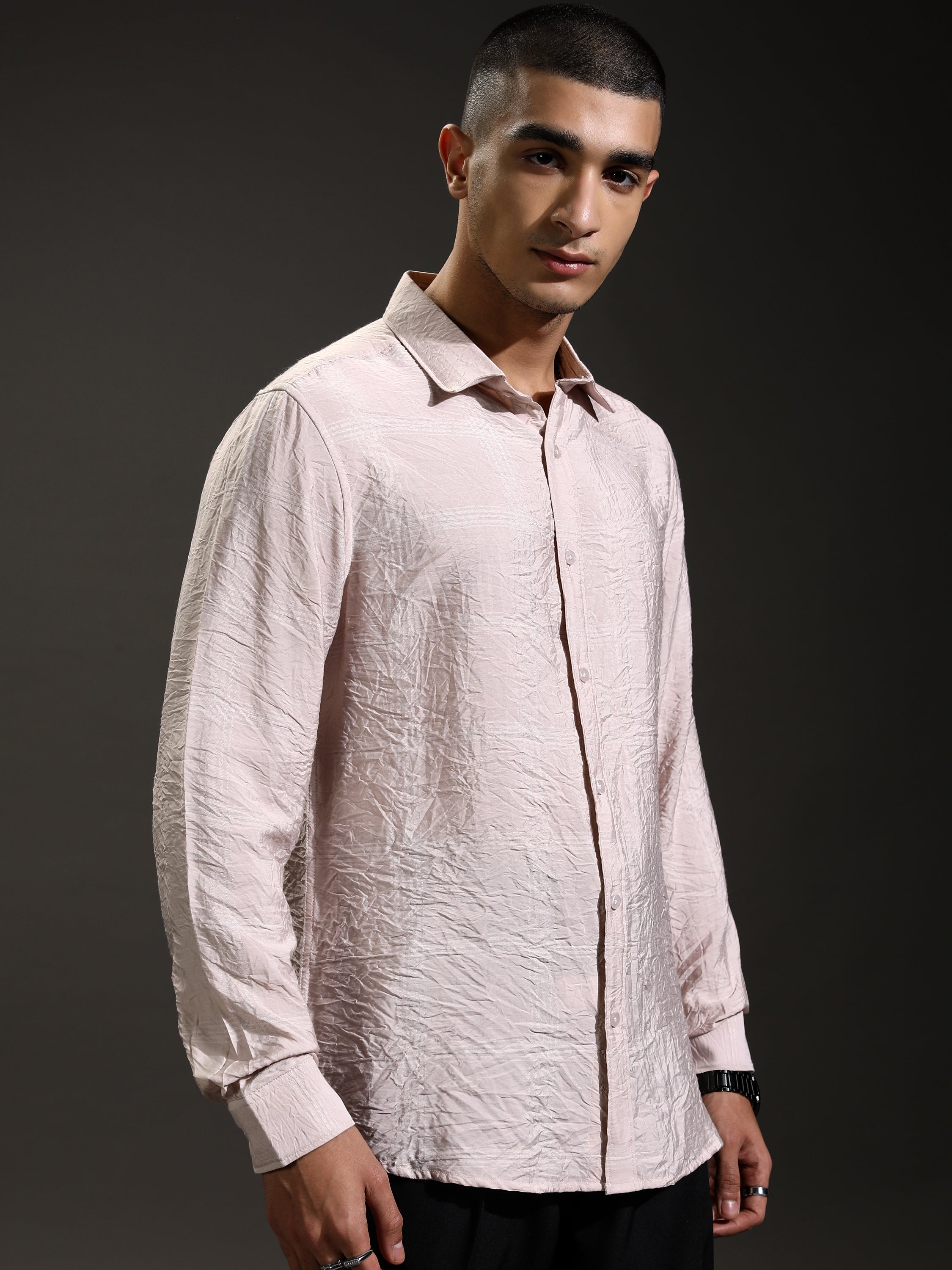 Highlander Men Pink Self Design Slim Fit Casual Shirt - Pink - Image 6