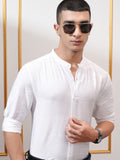 Highlander Men White Textured Regular Fit Casual Shirt - White - Image 1