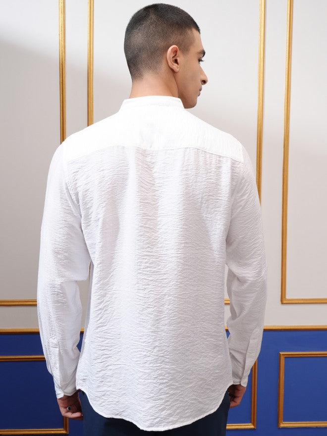 Highlander Men White Textured Regular Fit Casual Shirt - White - Image 3