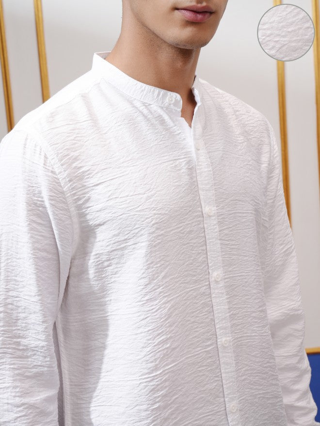 Highlander Men White Textured Regular Fit Casual Shirt - White - Image 5